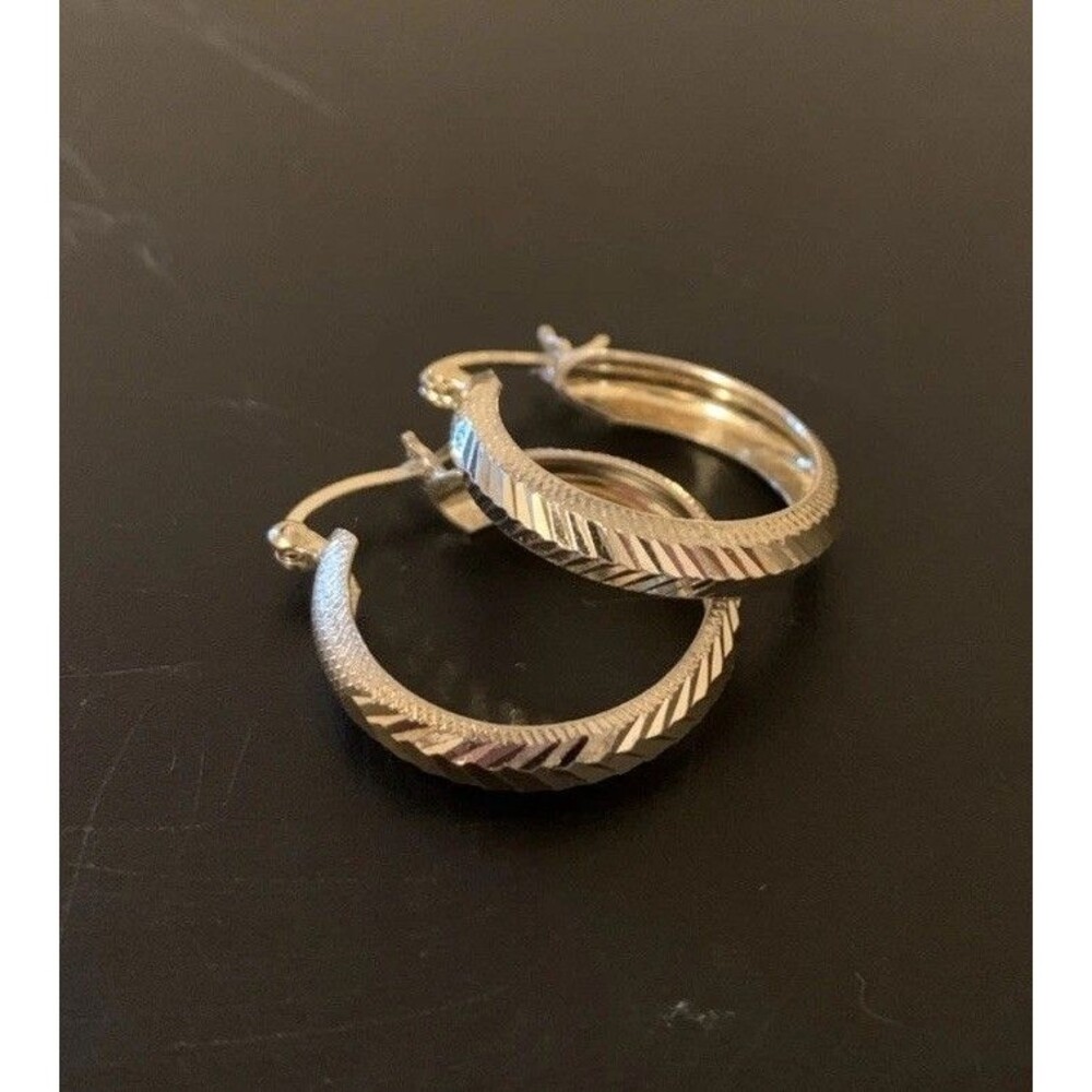 Sterling Silver Diamond Cut Gold Vermeil Hoop Earrings 8mm 1”
